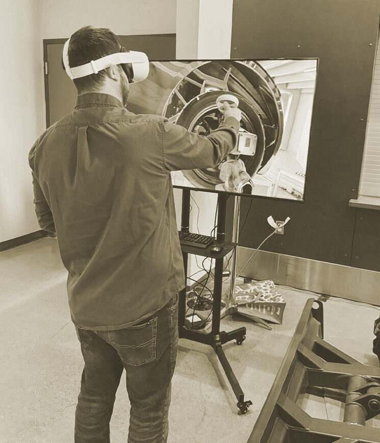 A student using a virtual reality headset